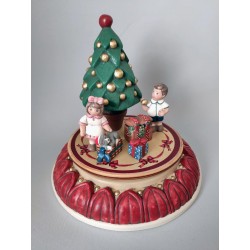 Albero di Natale, BAMBINI E GATTO. carillon natalizio, carillon di natale artigianale made in Italy. Carillon natale originale. 