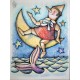 PINOCCHIO E LA LUNA, illustrazione ORIGINALE di Pinocchio ne cielo stellato. Disegno di Sabatino Polce. Pastelli a cera