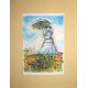 MONET Illustrazione Originale ispirata a "La signora con l'ombrello" di Sabatino Polce: pastelli a cera