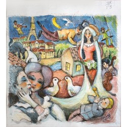 INNAMORATI SULLA LUNA, illustrazione originale da collezione