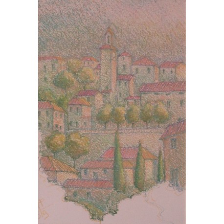 illustrazione di Colonnella, TERAMO. Paese nativo del pittore nelle colline abruzzesi. PASTELLI A CERA