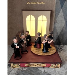 carillon da collezione, LUMINOSO ceramica e legno, CONCERTO musicisti. Carillon artigianale, made in Italy 