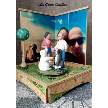 Carillon innamorati e cani, carillon personalizzato con foto, carillon legno, carillon fidanzati