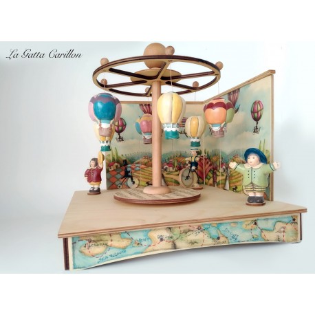  carillon GIOSTRA mongolfiera con bimbi, in legno per bambini. Carillon battesimo o nascita. carillon da collezione personalizza