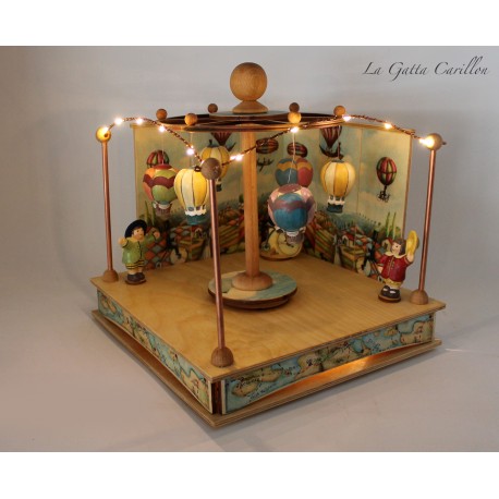  carillon GIOSTRA mongolfiera con bimbi, in legno per bambini. Regalo battesimo o nascita. Da collezione per adulti o carillon n