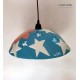lampadario sospensione in ceramica traforato con stelline decorato fuori e dentro con luna sole e stelle.
