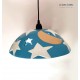 lampadario sospensione in ceramica traforato con stelline decorato fuori e dentro con luna sole e stelle.