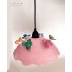 lampadario sospensione in ceramica con UCCELLINI, cielo e nuvolette decorato fuori e dentro 